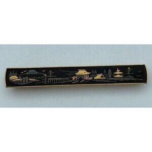 Vintage Amita Damascene Gold Tone Tie Bar Japan